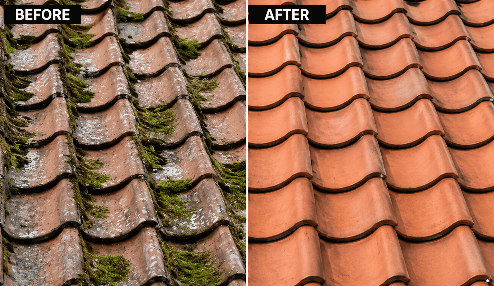 Before and after - Tile Roof Restoration in Lenexa, KS